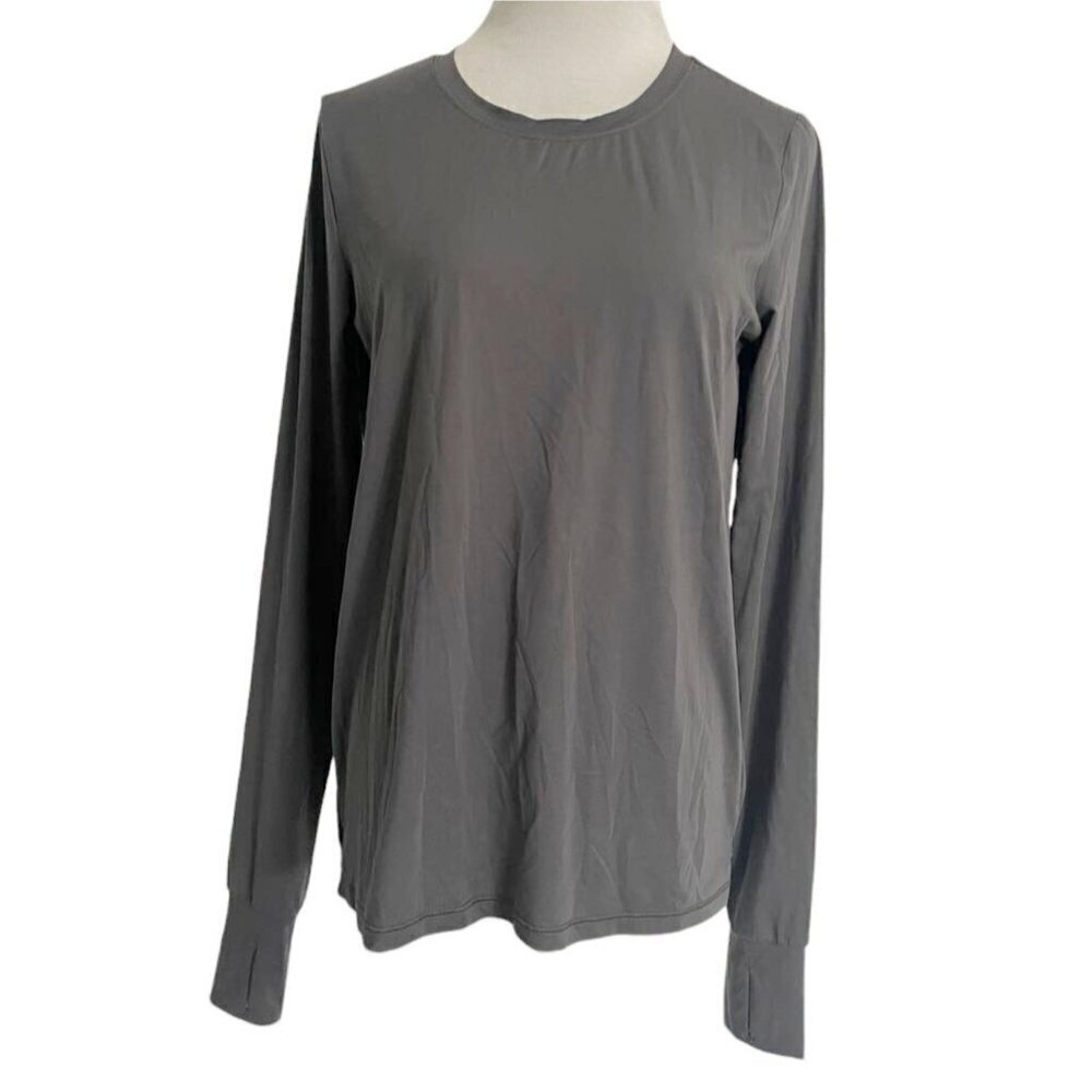 SPANX Size Medium Long Sleeve Shirt Top Thumb Holes Open Back Gray